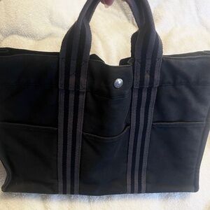 Hermès Herline MM Black Canvas Tote Bag Authentic France Riri Zip Unisex